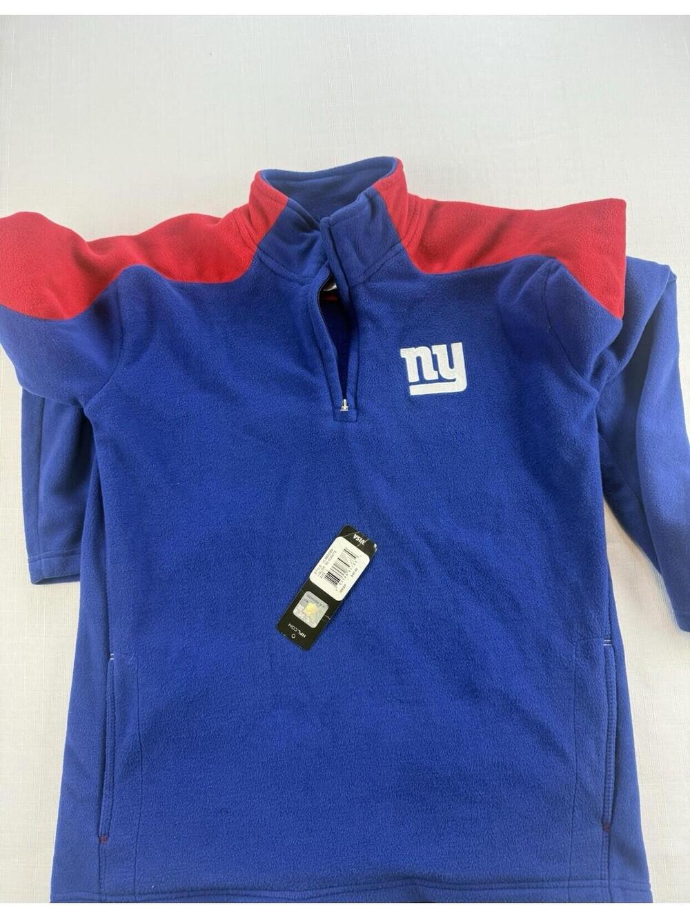 NFL Team Apparel New York Giants Youth Large Fleece Pullover Blue Red 1/4 Zip